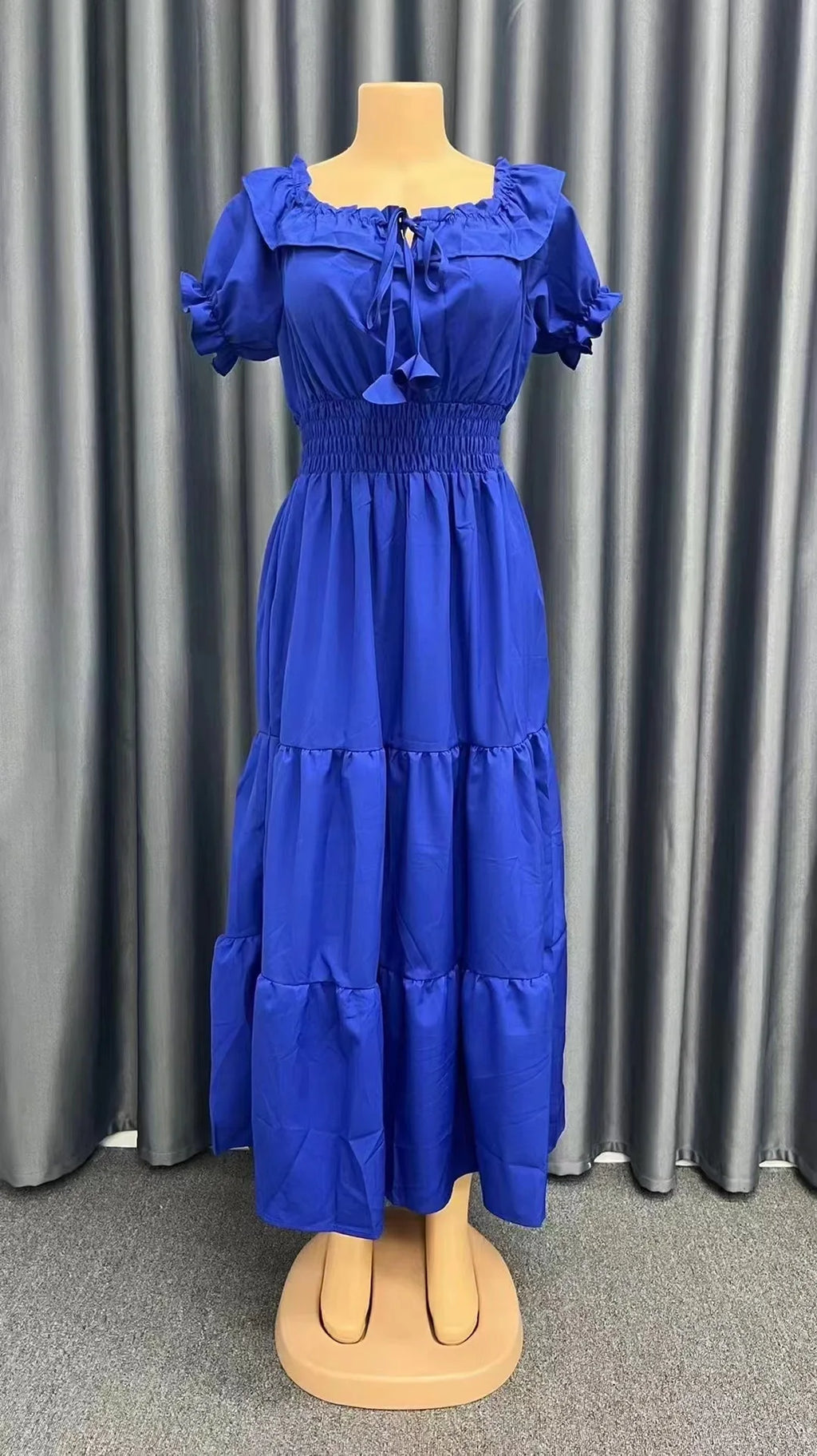2026 Elegant Women's Off Shoulder Ruffle Sleeve Dress Fashion Solid Color Elastic Waist Tiered Maxi Dresses