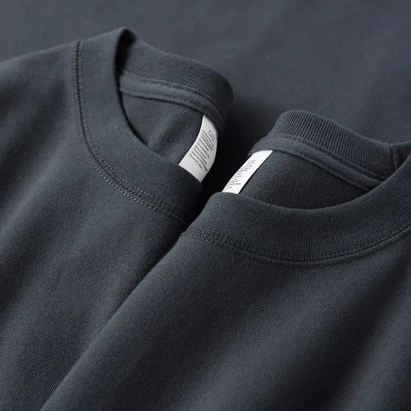 Zefansuli Heavyweight Cotton T-Shirt - Gray-Purple Round Neck Tee