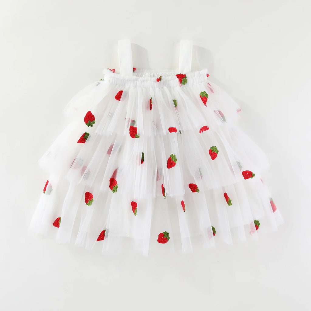 Summer Kids Clothes Girls Floral Embroidery Mesh Dress 1-5Y Children Spaghetti Strap Princess Tutu Dress Beach Wear