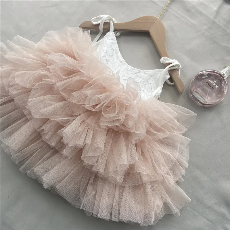 Toddler Girls Lace Tutu Dress for Kids Lovely Layers Ruffles Vestidos Fashion Baby Birthday Party Gown Boutique Wear