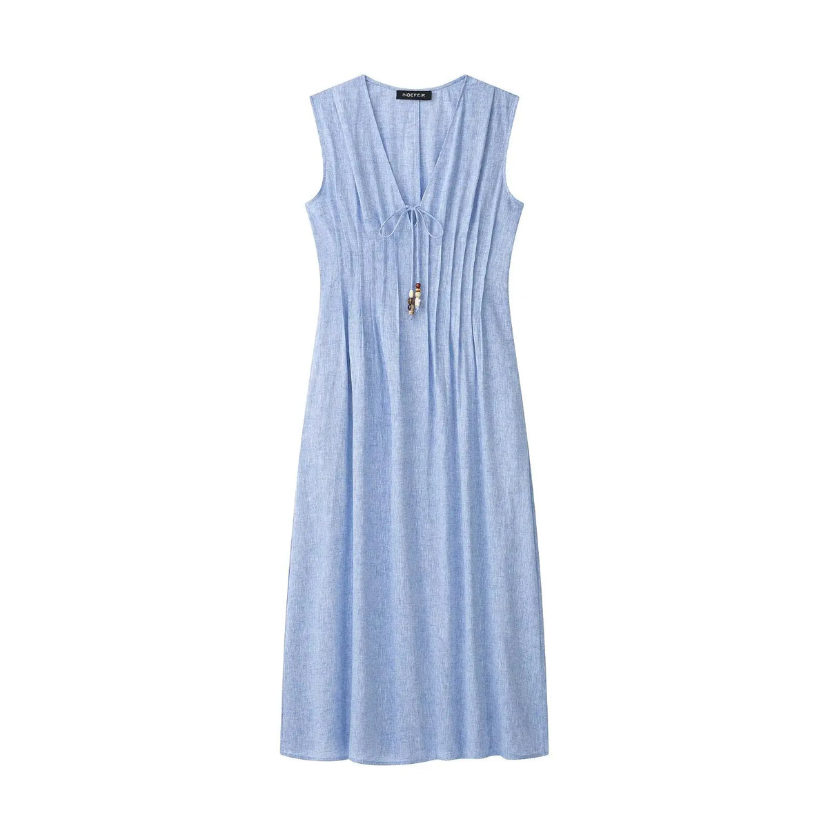 Slimming Sleeveless Pleated A-Line Dress High Waist V-Neck Street Style Casual Commute Dress for Women Fashionable Simple Chic