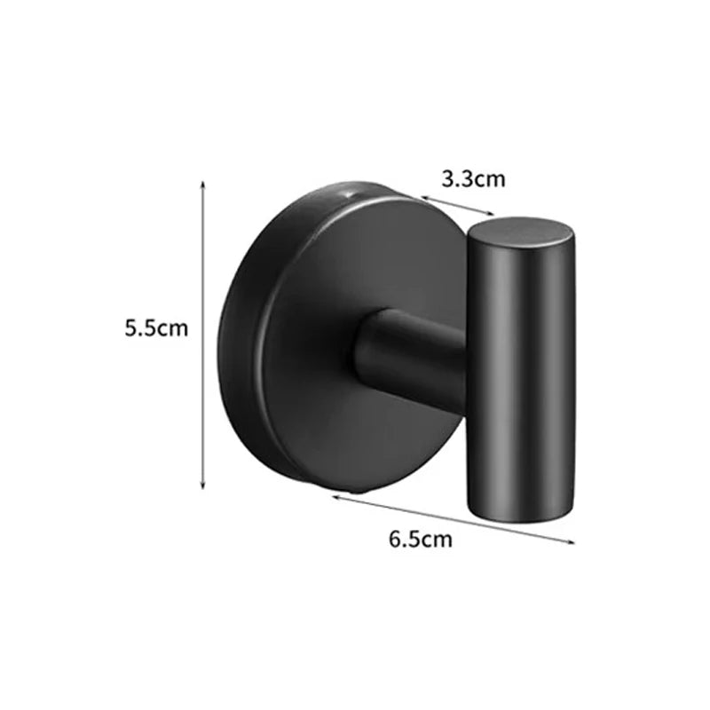 Ganchos de toalla de baño de acero inoxidable 304, ganchos negros para abrigos y batas, ganchos de pared redondos para baño, organizador de cocina, herrajes