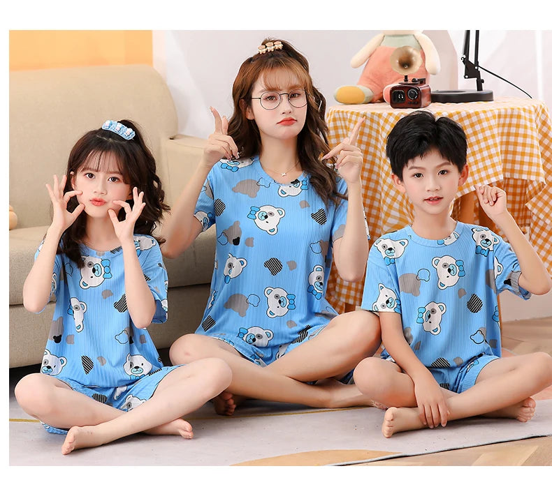 Unisex Kids Summer Pajama Set - Short Sleeve Cute Print Homewear