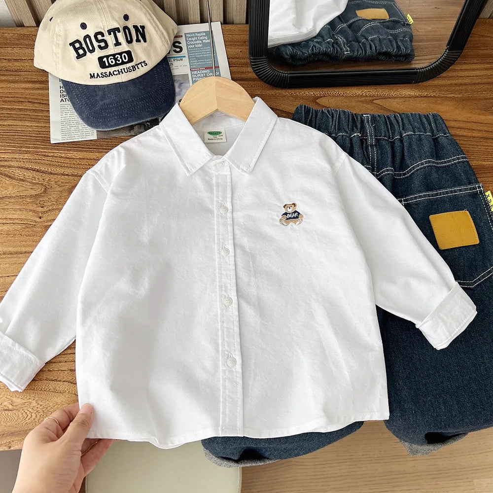 Cute Bear Boys Polo Shirts Long Sleeve Kids Tops Children's Clothes