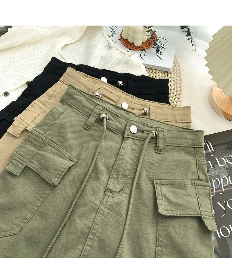 Retro High Waist Denim  Skirt Women's Spring Summer Autumn Casual Drawstring Anti-Light Short Skirt Polyester Fiber