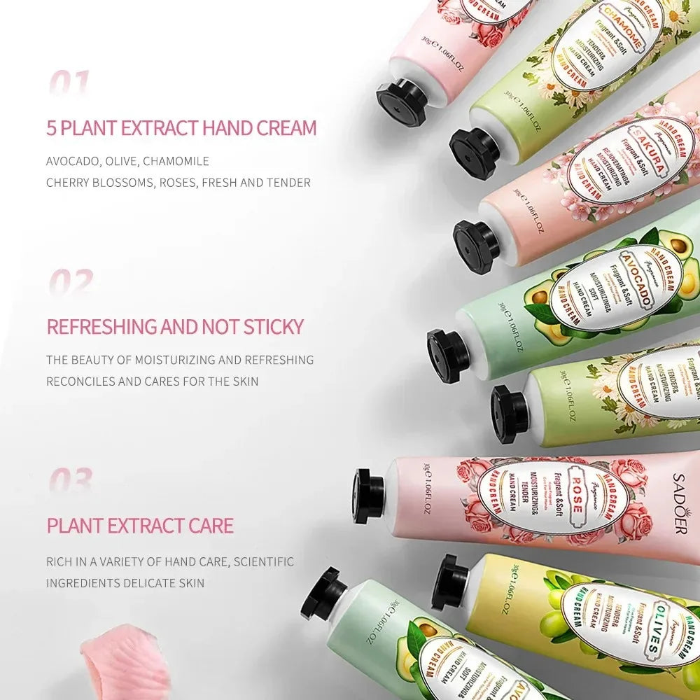 5 Pieces/Set Fruit Plant Fragrance Hand Cream Set, Moisturizing, Repairing, Anti-Drying Hand Lotion Set, Hand Skin Care Products