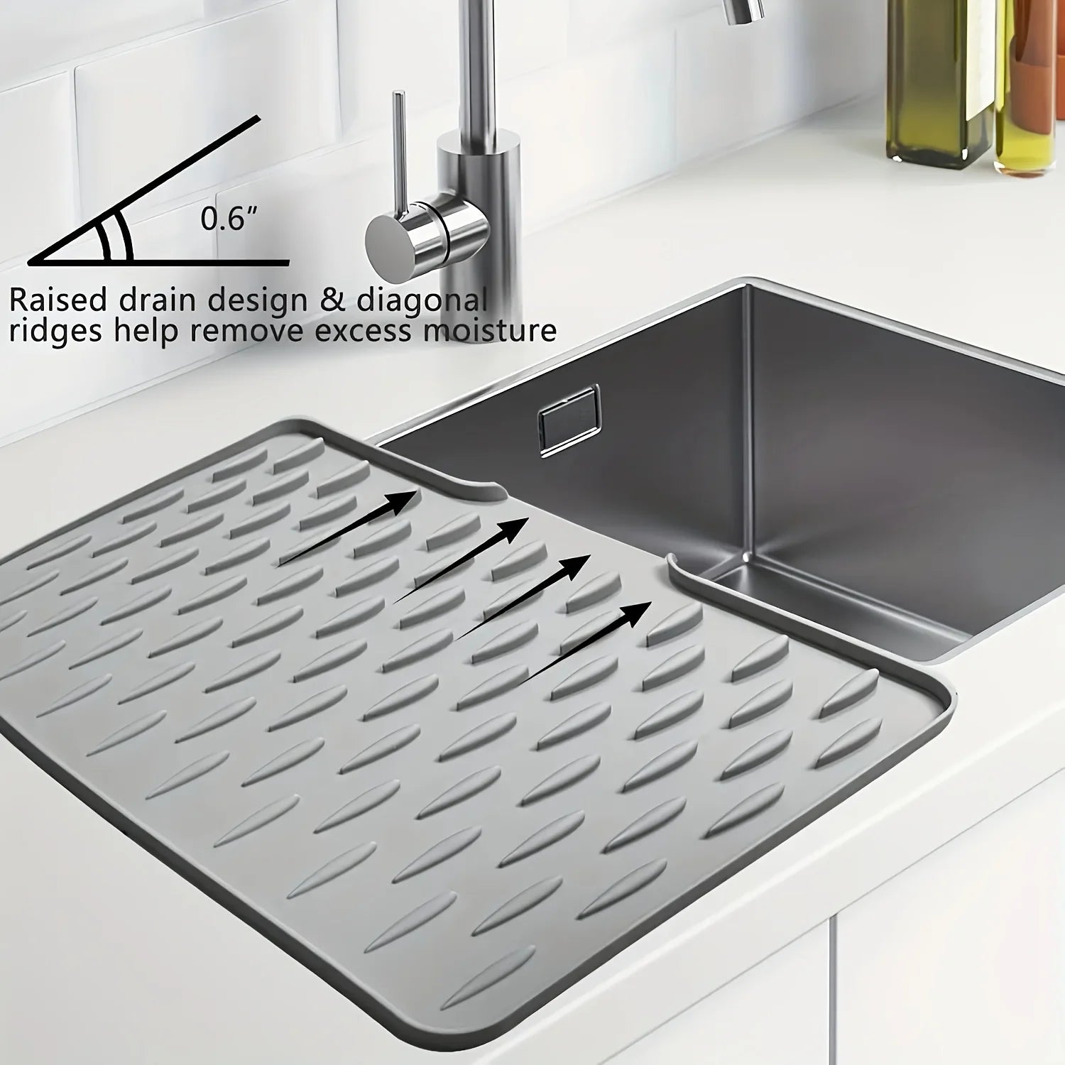 Tapete de silicona para cocina con diseño de drenaje incorporado, fácil de limpiar, adecuado para encimeras, fregaderos, refrigeradores