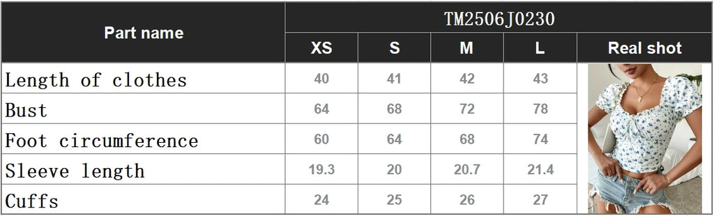 Bohemia Summer Y2k Women's T-shirt Puff sleeve French shirt female Sexy slim Short sleeve woman T-shirt V-neck floral short top