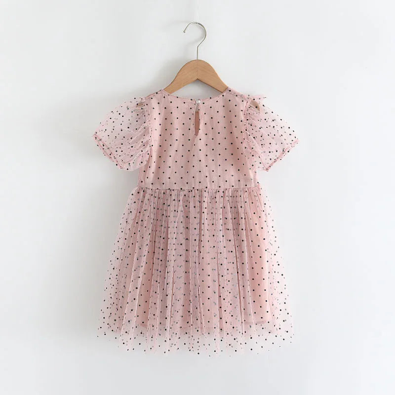 Girls' Style Summer New Dress with Polka Dot Mesh Korean Lace Children's Fashion Beautiful Long Skirt