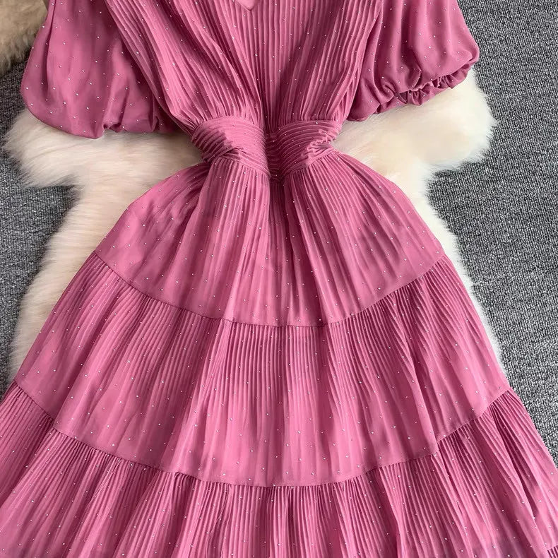 Summer Polka Dot Woman Elegant Dress Fashion V Neck Puff Sleeve Vestidos Korean A-Line Pleated Dresses 2026 Vestidos De Mujer