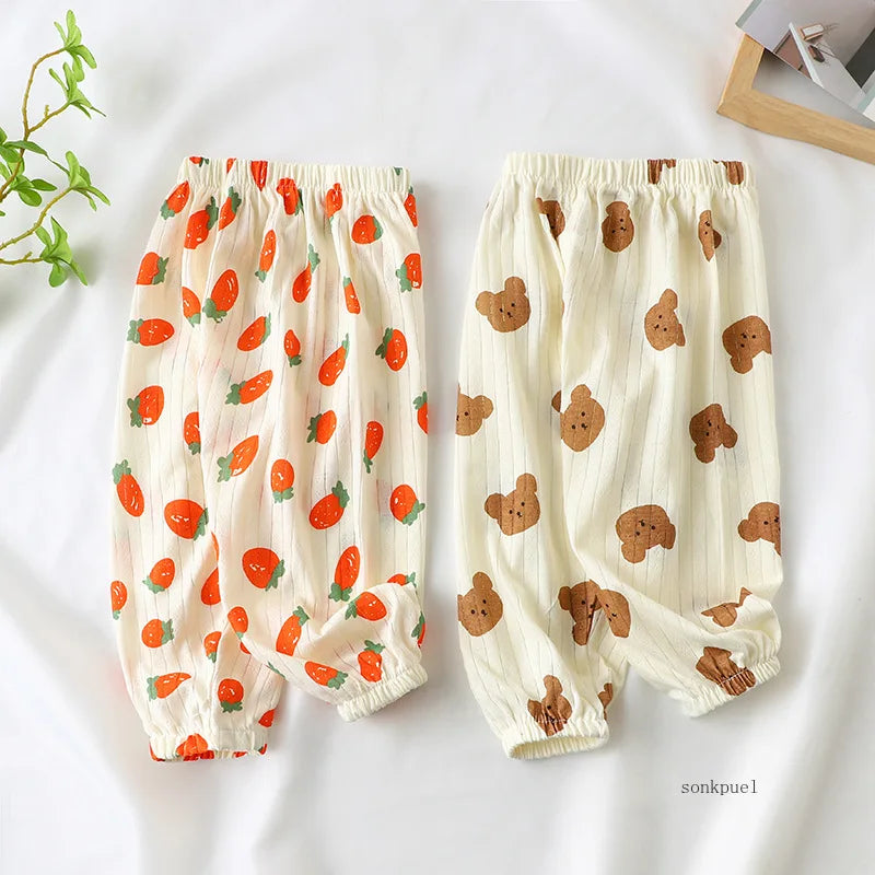 2025 New Summer Children's Cotton Mosquito Pants Boys and Girls Baby Thin Loose Casual Bloomers