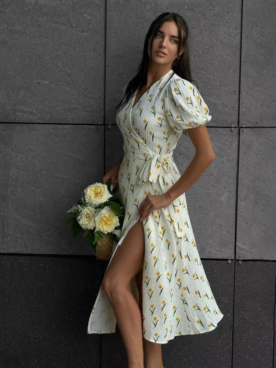 Summer 2026 Floral Jacquard Elegant Beige Flowy Long Dress for Women Bornladies Women's 100% Cotton A-Line Midi Dress