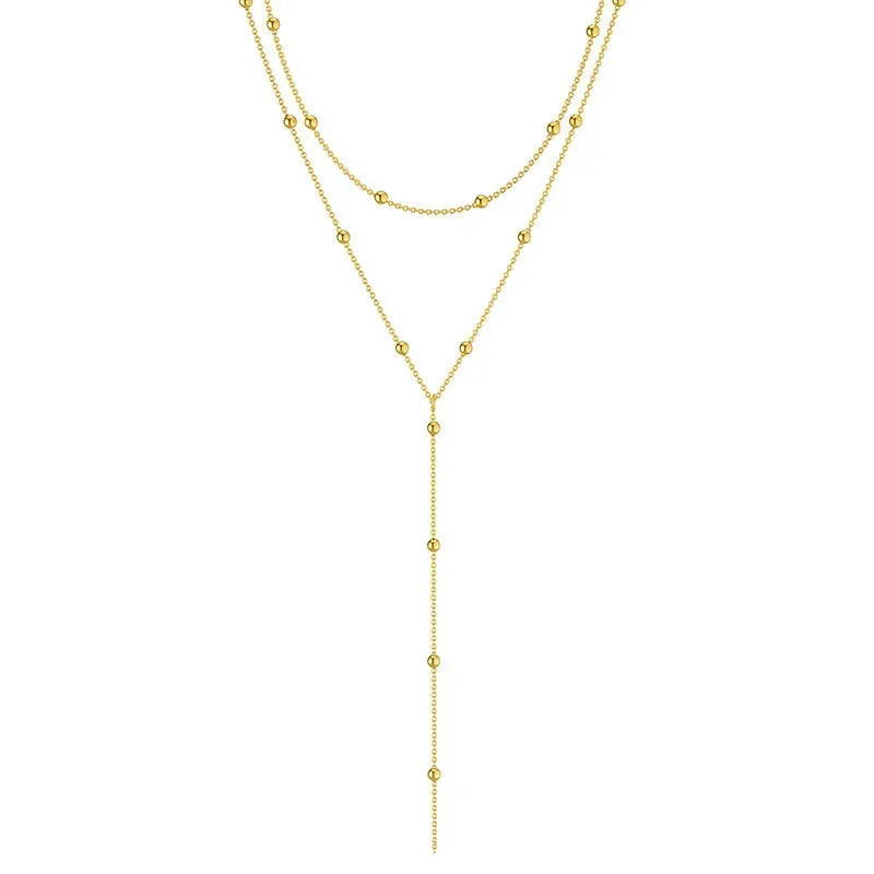 Gold Plated Lariat Necklace For Women'S Double Laryer Long Chain Drop Pendant Choker Necklaces Fashion Gifts