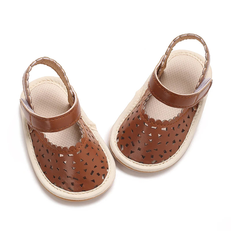 0-18M Baby Girls Summer Fashion Classic Minimalist Hollow Sandals Anti-Slip Casual Walking Shoes