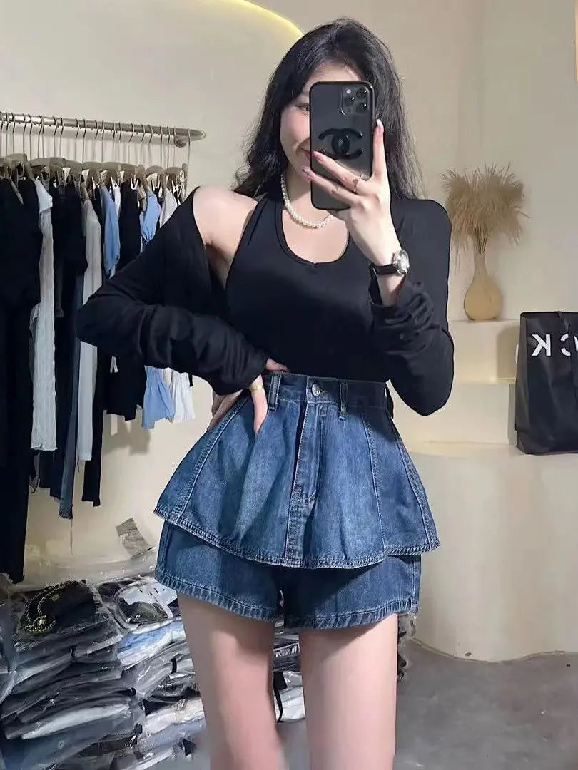 plus Size Retro Denim  Skirt Women's Thin A-Line Cake Skirt Slimming High Waist Jeans Skirt Casual High Waist Skirt