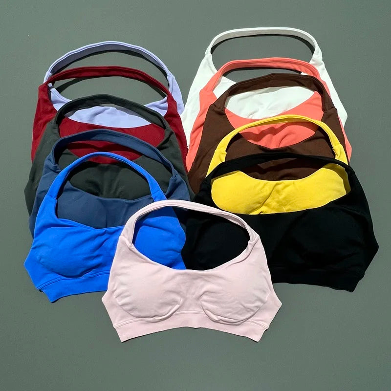 Women Sports Bra Seamless Halter Yoga Clothes Removable Cups Women Workout Clothing Gym Backless Bra Running Workout Tops
