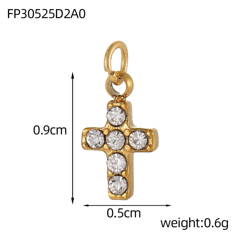 Jesus Cross Pendant Charm Set Unisex Three Pack Colorful Stainless Steel Cubic Zirconia DIY Jewelry
