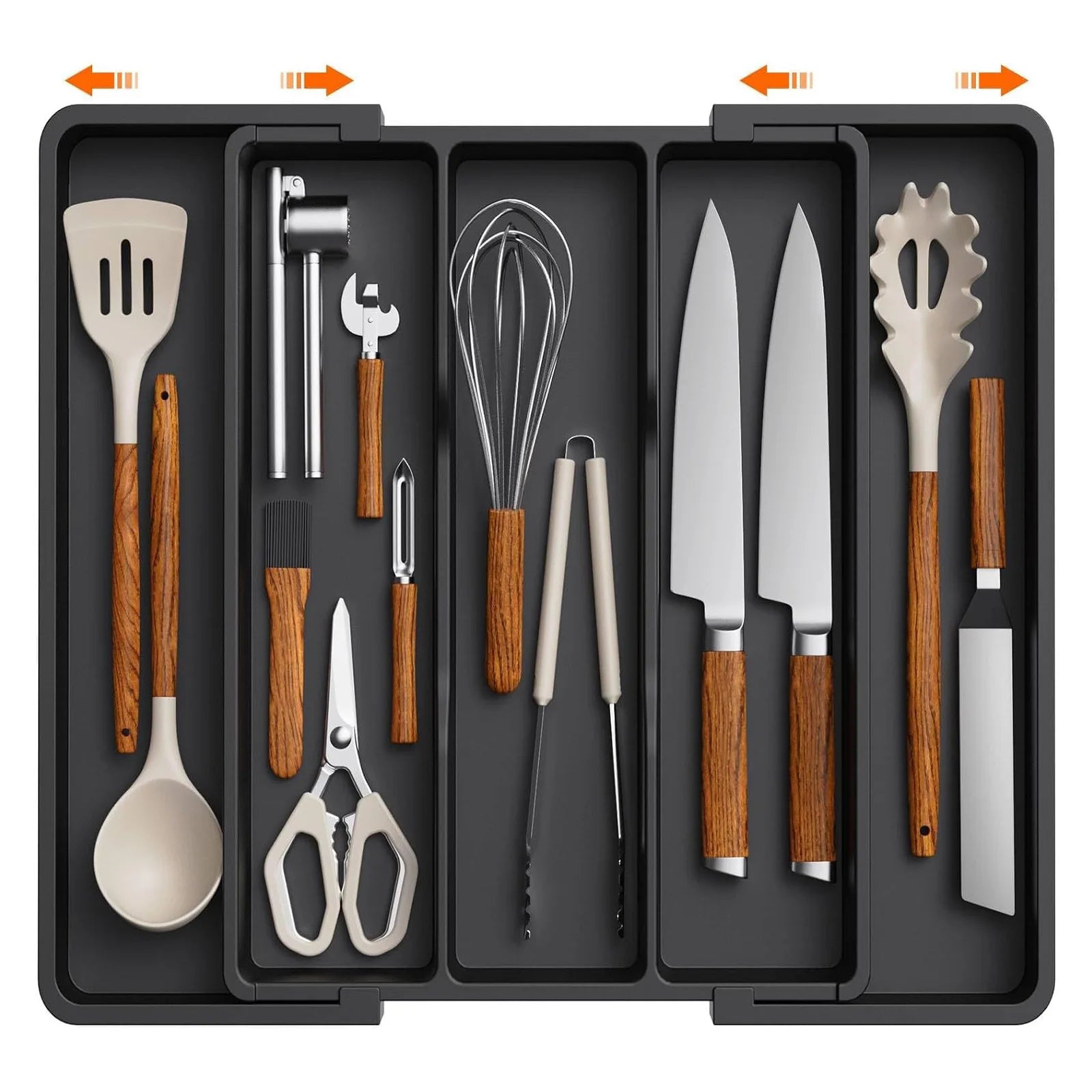 Organizador expandible de cubiertos para cajón de cocina, bandeja de utensilios ajustable para cucharas, tenedores, cuchillos y cubertería