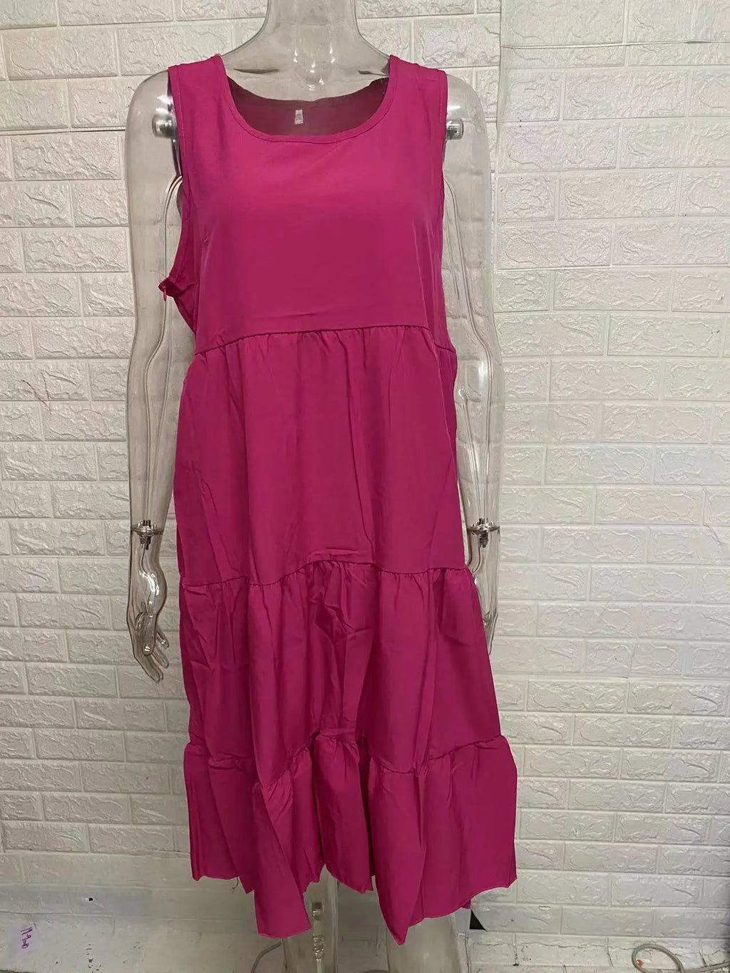 Women Summer Dress Bohemian Sleeveless Round Neck Splicing Big Swing Beach Woman Knee Length Dresses Vestidos JQMY8806