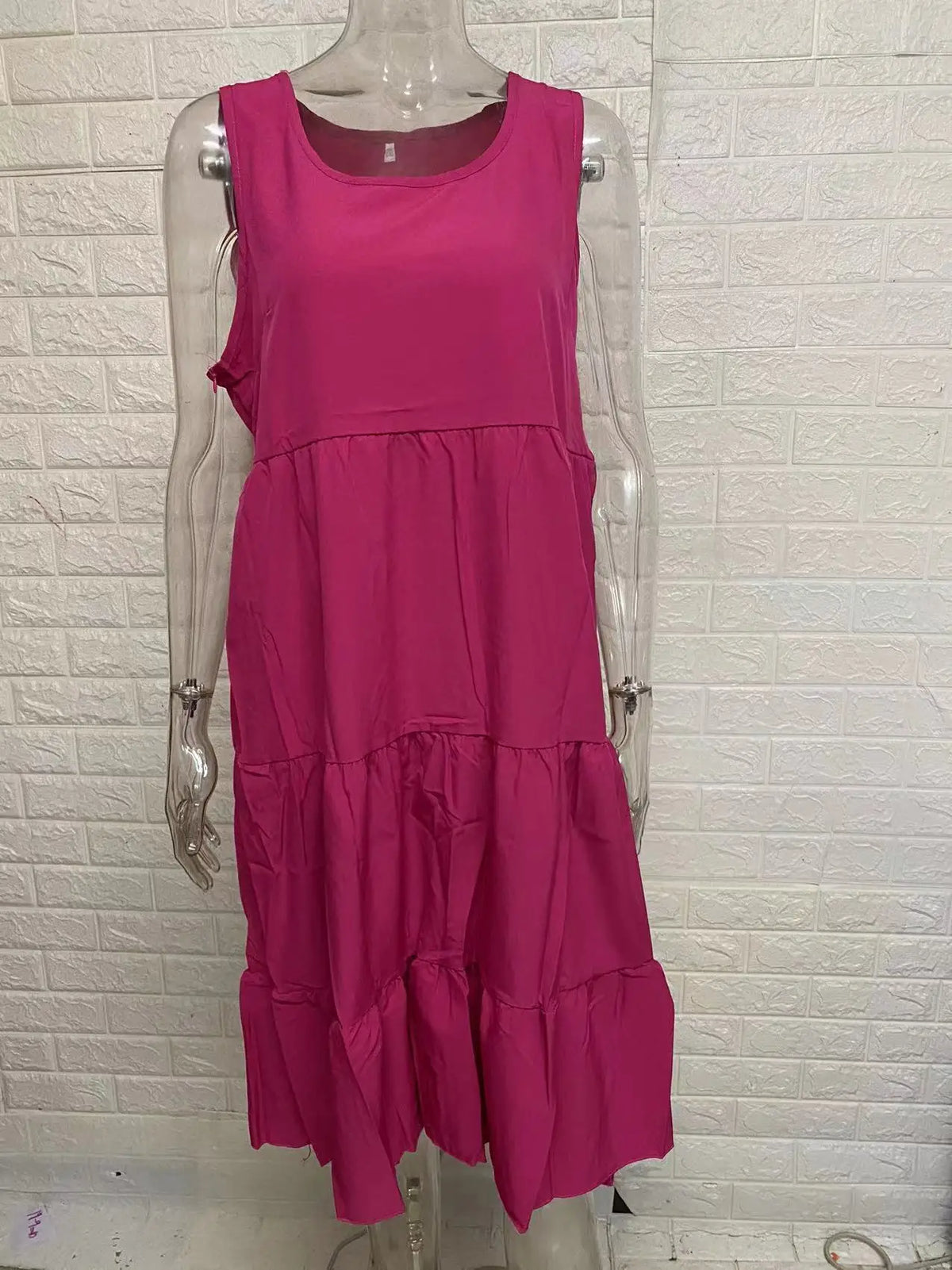 Women Summer Dress Bohemian Sleeveless Round Neck Splicing Big Swing Beach Woman Knee Length Dresses Vestidos JQMY8806