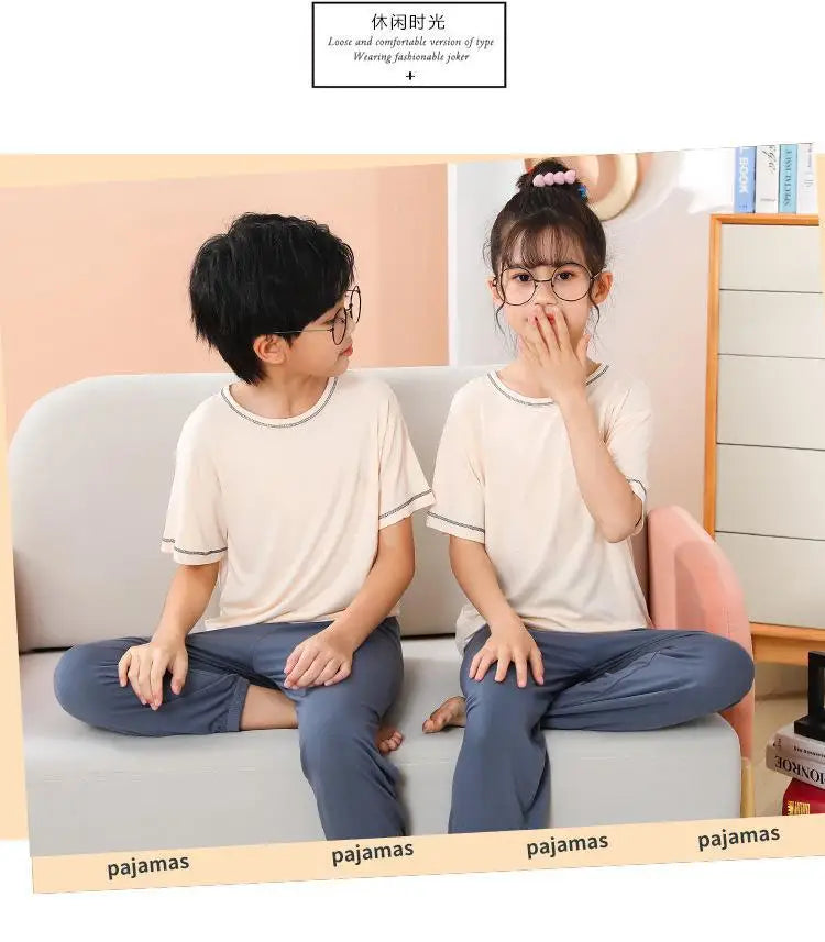 Summer Modal Cotton Girl Pajamas Set With Long Pants for Teens Boys Girls 6 8 12 14 Years Kids Children Clothes Child Boy Pijama