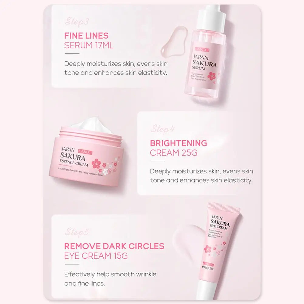 LAIKOU Sakura Skin Care Set - Facial Cleanser, Toner, Serum, Cream