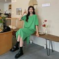 Women's Summer Plus Size Casual Dress 2026 New Loose Solid Color Knee Length Split Hem T Shirt Dress