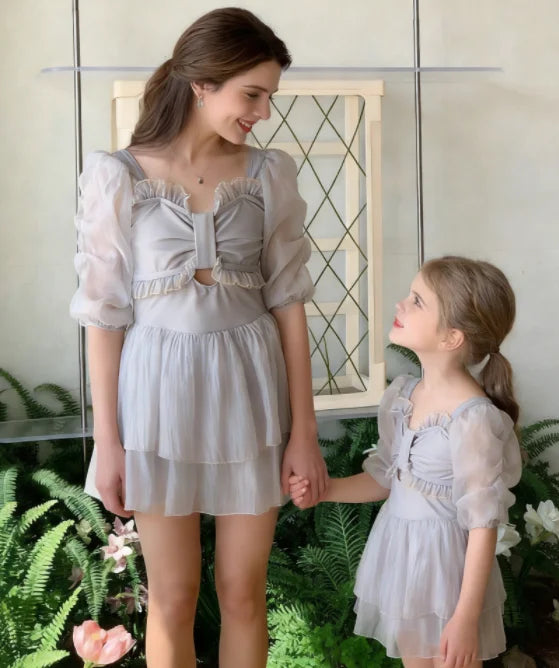 Parent-child Swimsuit Cute Puffed Sleeve Princess Dress One-piece Dress Style Parent-child Swimsuit