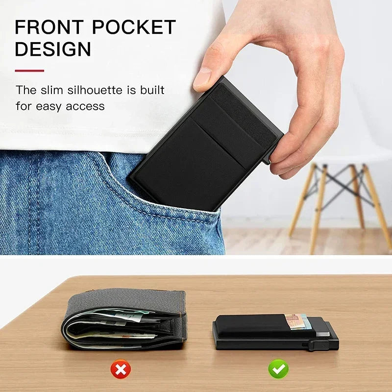 Rfid Anti Blocking Smart ID Bank Credit Card Holder Wallet Metal Thin Slim Men Women Pop Up Minimalist Metal Cardholder Case