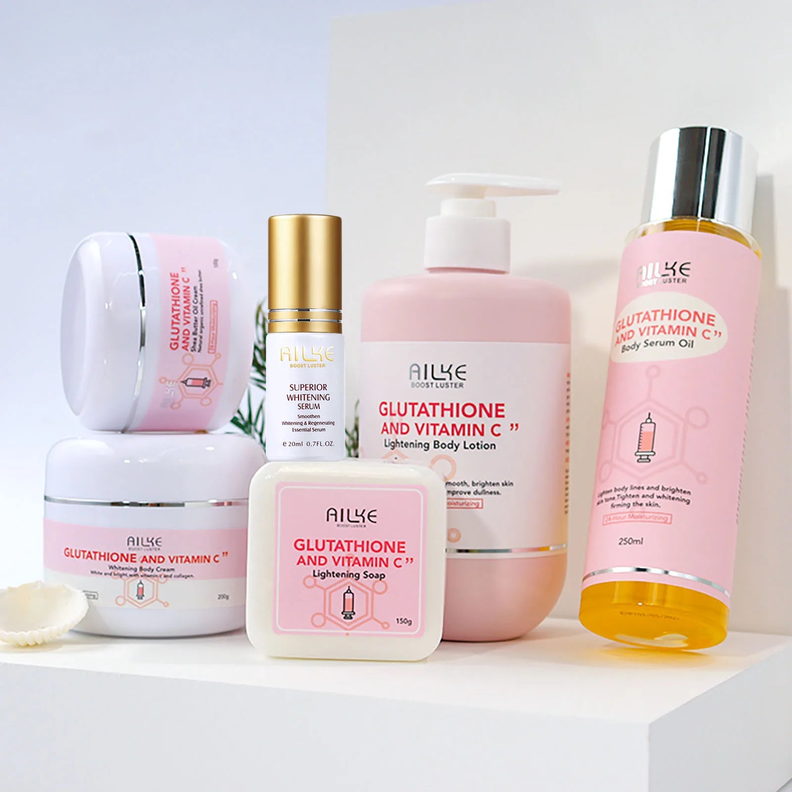 AILKE Brightening Skin Care Set, With Vitamin C, Glutathione, Reduce Spots, Moisturizing, Smooth Soft Skin, Improve Skin Radiant
