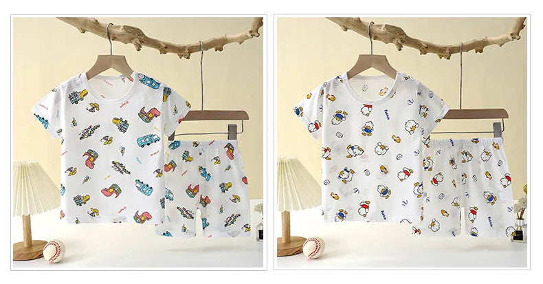 Wistful Smile Children's Cotton Pajama Set - Short Sleeve Cartoon