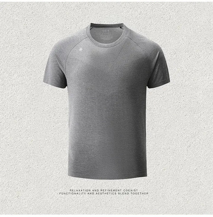 Leavo Johnson Men's Seamless Knitted Summer T-Shirt Quick Dry Mesh Sporty Short Sleeve round Neck Geometric Pattern Polyester