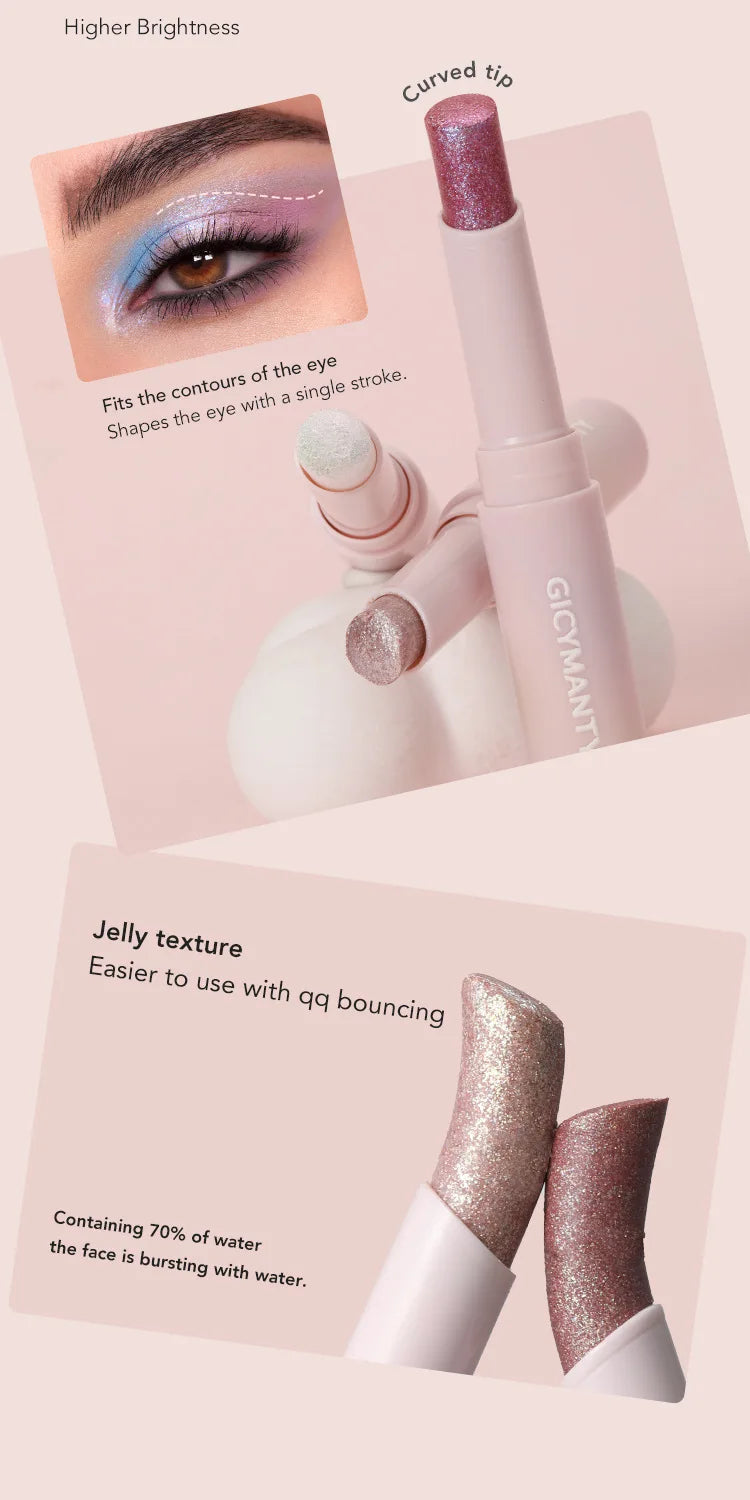 Jelly Eyeshadow Stick Holographic Pearl Shimmer and Delicate Glitter for Eye Brightening Long-Lasting Eyeshadow Highlight Stick