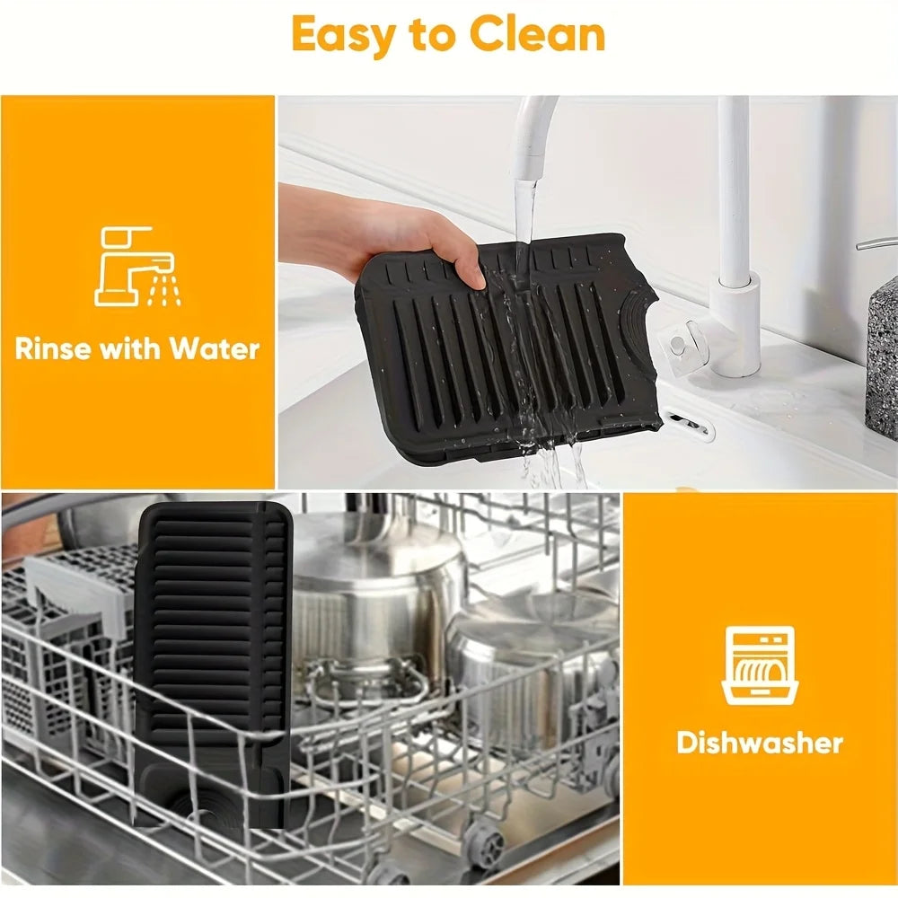 Protector contra salpicaduras para fregadero de cocina con diseño de pendiente de 7°, drenaje rápido, fijación a presión, recogedor de salpicaduras para encimeras de cocina y baño