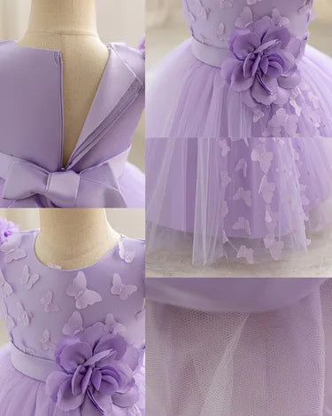 HETISO Baby Girl Butterfly Dress Sky Blue Kids Cute Tutu Sweet Holiday Ball Gown Summer Children's New Year Costumes 1-5Y