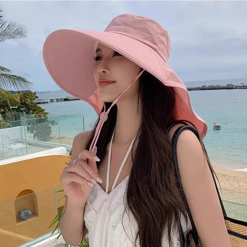 Women's Wide Brim Sun Hat Foldable With Neck Cover For Hiking And Fishing Outdoors