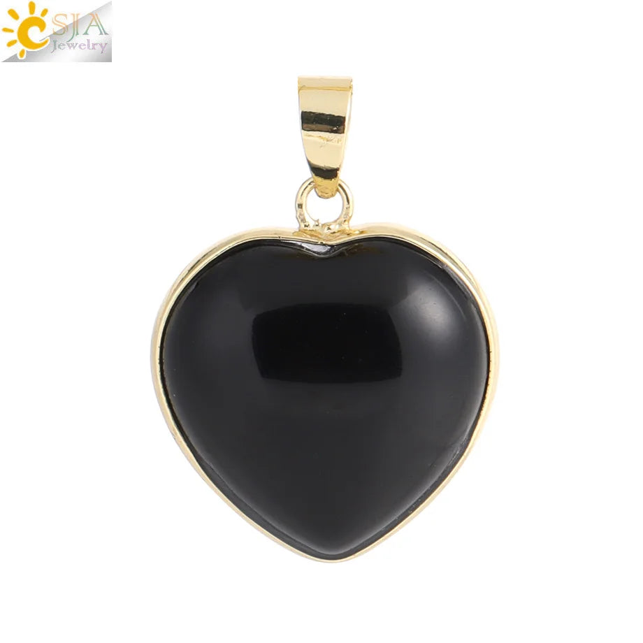 Csja Collar Corazón de Cristal para Mujer, Curativo, Cuarzo Rosa, Amatista, Colgante de Piedra Natural