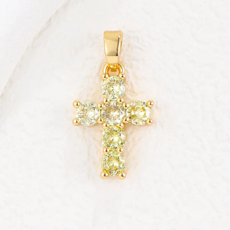 Collar de piedra natal para mujer con colgante de cruz de circonitas chapado en oro de 18 quilates, regalo elegante y atemporal