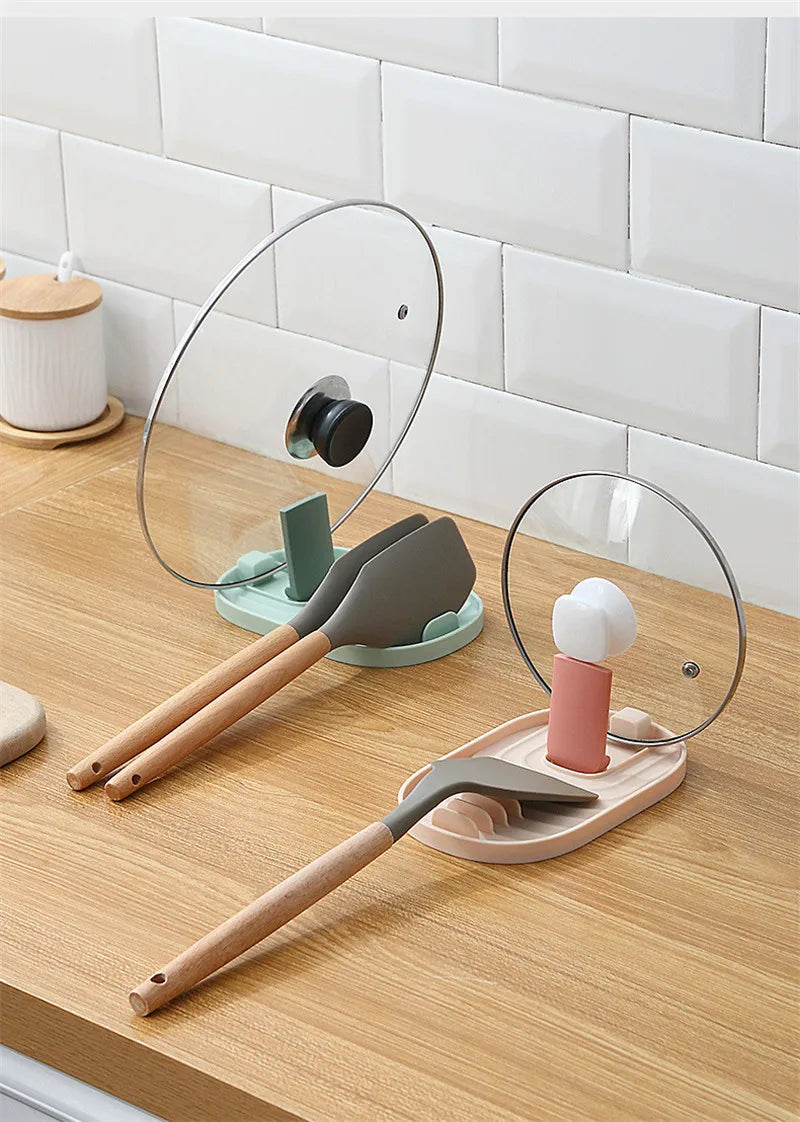 Organizador de cocina, soporte para tapas de ollas, estante para secar sartenes, soporte de encimera sin perforaciones para cucharas, accesorios para el hogar