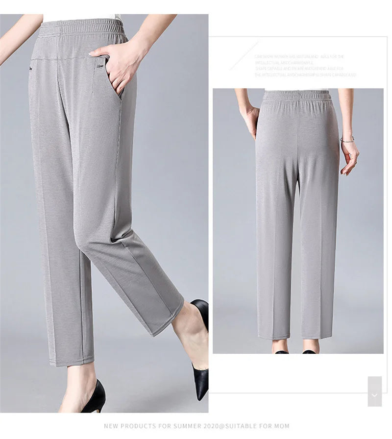 Middle Aged Women'S'S Pants 2026 New Summer Thin High Waiste Elastic Loose Straight Pants Female Casual Trousers 5Xl 6Xl 7Xl 8Xl