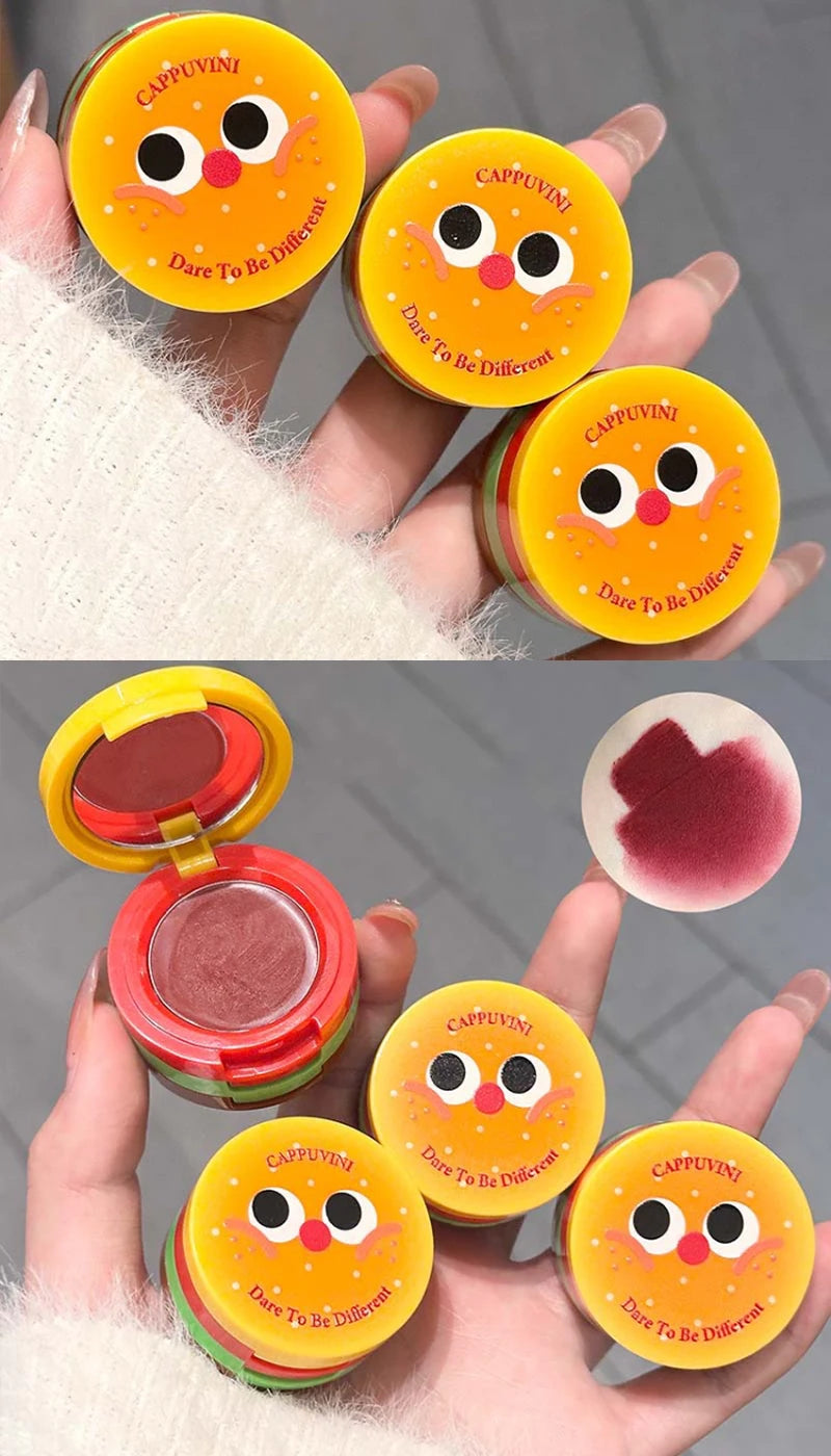 Cappuvini Velvet Lip Mousse - Matte Butter Formula, Long-Lasting Non-Drying, Cute Hamburger Design ,Compact and portable