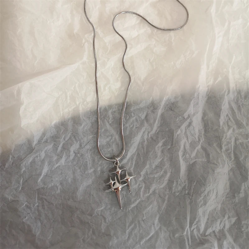 Star Cross Bowknot Pendant Necklace For Women'S Egirls Y2K Cool Neck Jewelry Clavicle Chain Original Korean Fashion