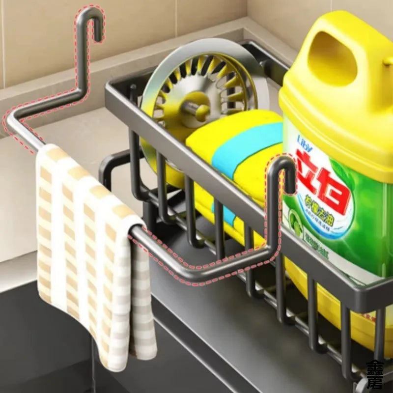 Estante compacto para especias montado en el grifo – Organizador de fregadero con escurridor – Almacenamiento de cocina que ahorra espacio para utensilios/accesorios