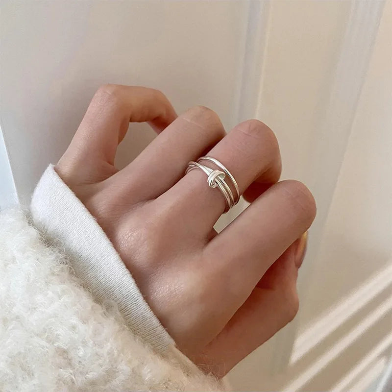 Panjbj 925 Sterling Silver Lines Ring For Women'S Jewelry Finger Adjustable Open Vintage For Birthday Dropship