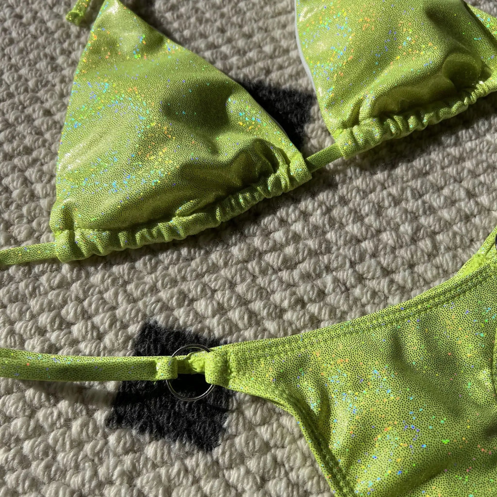 7 Colors Glitter Sparkling High Cut Halter Bikini Female Swimsuit Women Swimwear Two-pieces Bikini set Bather Bathing Suit Swim