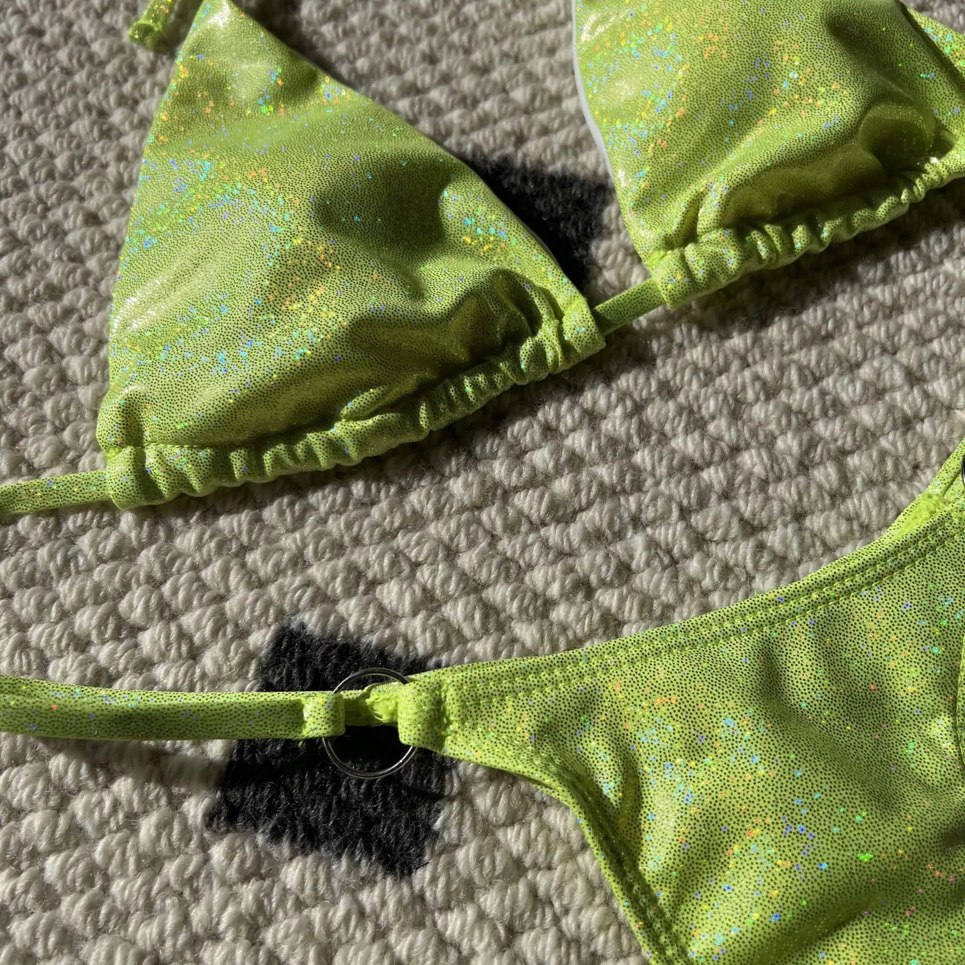 7 Colors Glitter Sparkling High Cut Halter Bikini Female Swimsuit Women Swimwear Two-pieces Bikini set Bather Bathing Suit Swim
