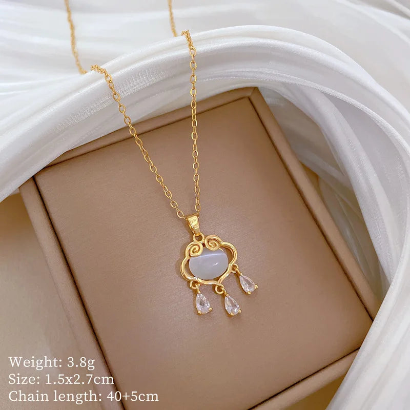 Full Zircon Cross Necklace For Women'S Gold Color Anti-Tarnish Titanium Steel Jewelry