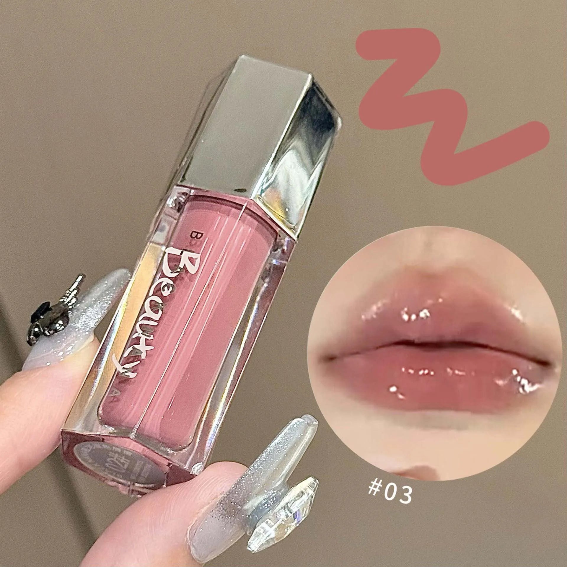Ice Transparent Brown Lip Gloss Moisturizing Glossy Liquid Lipstick Water Light Glass Mirror Lip Glaze Long-lasting Beauty Lips