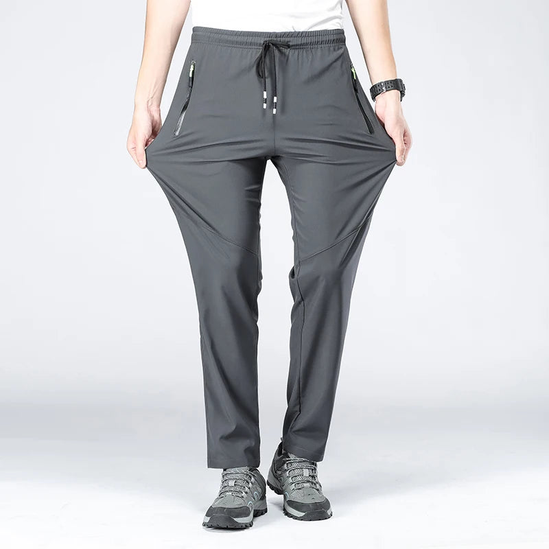 Thin Summer Stretch Pants with Zipper Pockets Quick Dry Hiking Camping Trousers Men Gym Fitness Jogging Running Sports Pants Men