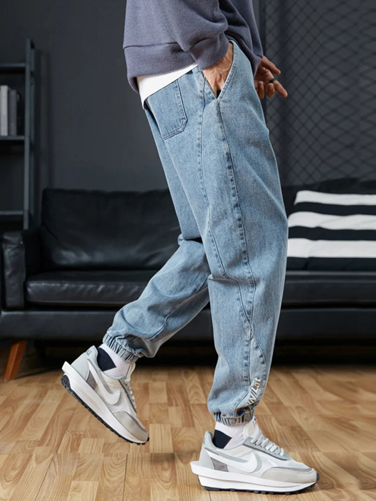 Big Size Men'S Jogger Jeans 6Xl 7Xl 8Xl Streetwear Black Blue Casual Denim Cargo Pants Stretch Cotton Taper Jeans Baggy Trousers